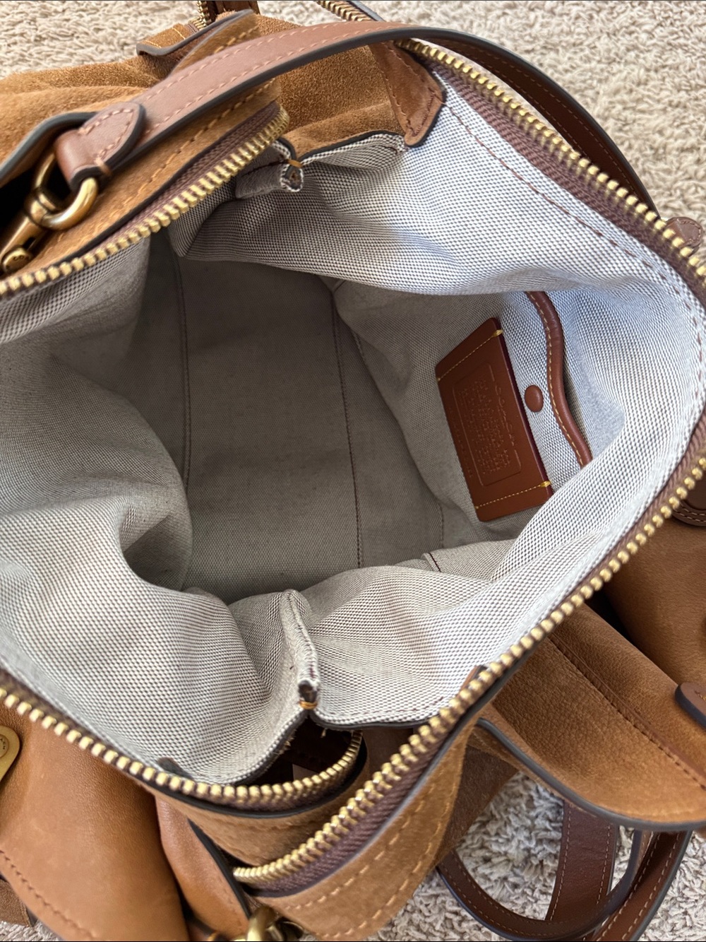Coach Chocolate Brown Suede Tote with Leather Trim - Picture 8 of 13